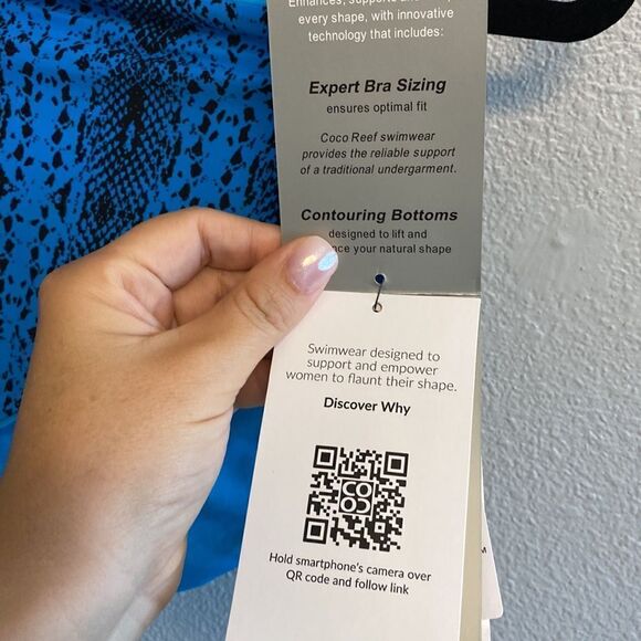 NWT- Coco Reef- blue snakeskin high waisted reversible bikini bottom- Size Med - Picture 6 of 13